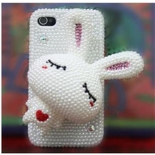 iphone4s水钻手机壳iphone4s可爱卡通眯眼兔手机套珍珠保护壳