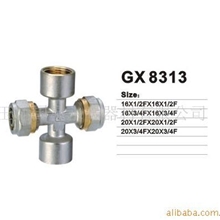 供应国星8313黄铜铝塑内螺纹卡套PEX四通管接件