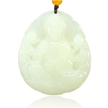 爵饰和田青白玉观音挂件圣洁高雅精工雕刻50*42mm2307