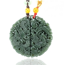 爵饰和田青玉挂件半圆龙凤配合二为一玉质细腻50*25mm0404