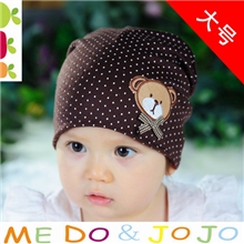 小熊棉帽儿童帽子宝宝春秋帽点小熊蝴蝶结儿童套头帽1209大号