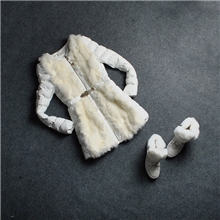 壁虎欧洲站13秋冬新款有腰带真兔毛拼皮超气质羽绒棉服微信代理