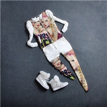 壁虎欧洲站13冬季新款全彩印花四美女图案铆钉羽绒休闲女套装微信