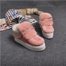 调调家欧洲站13秋冬新款镶钻蝴蝶结真磨砂皮羊毛厚底绒里女棉鞋