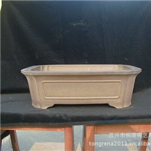 【手工】现货紫砂花盆青灰色长方双抽角线奎平脚