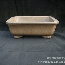 【手工】紫砂陶制花盆容器青灰色长方型抽角云足长方