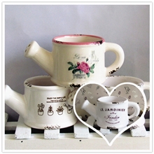 生产批发欧式陶瓷仿搪瓷做旧复古手提浇花器园艺园林迷你花盆摆件