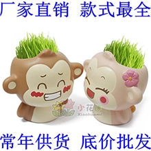 厂家直销悠嘻猴猴子草娃娃迷你植物盆栽陶瓷工艺品礼品礼物