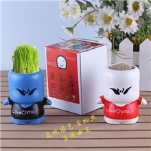 厂家批发淘气郎草娃娃青草种植迷你植物盆景盆栽陶瓷工艺品