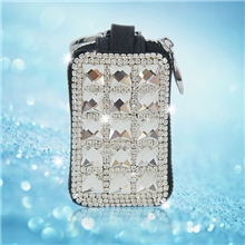 贴钻汽车钥匙包正方形水晶爪链皮包扣双面高档时尚真皮包