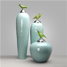 创意陶瓷摆件礼品工艺品现代家居饰品翠鸟花瓶软装精品陶瓷工艺品