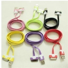 1米苹果小面条彩色数据线iphone4手机数据线彩色面条扁线七色