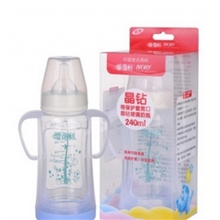 $爱得利A95带保护套晶钻玻璃奶瓶婴儿宽口径带柄奶瓶240ml