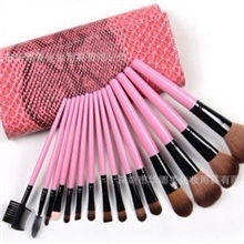 爱美MM必备超好用粉色蛇纹15支尼龙毛化妆套刷厂家直销