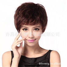 中老年妈妈款真人发假发纹理内烫气质型真人发发套批发