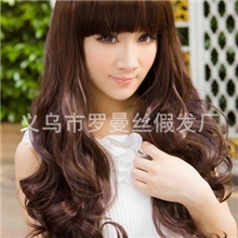 罗曼丝JF051假发长卷发假发齐刘海深棕色做自信美丽女人假发