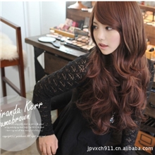 日韩时尚气质假发长卷发蓬松斜刘海流行发型义乌假厂直批发
