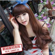 韩国时尚气质长卷发齐刘海蓬松修脸义乌假发厂批发COSPLAY假发