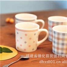 陶瓷水杯时尚马克杯蓝格粉点两款韩式风格现代水杯