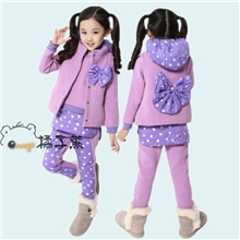 儿童三件套冬装新款大蝴蝶结圆点撞色卫衣女童三件套韩版童套装