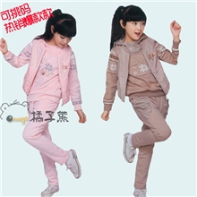 织里童装批发女童套装童套装全棉女童三件套t837童装加厚套装