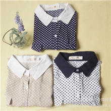 外单秋装新款波点圆点翻领人棉长袖女衬衫衬衣0.15kg361