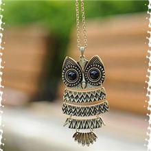 X003日韩版饰品瑞丽款可爱复古逼真猫头鹰项链毛衣链批发