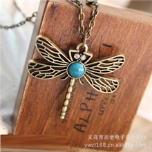 X127欧美外贸饰品复古蜻蜓镂空项链毛衣链