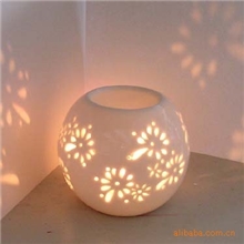 【批发】L73-1全身上釉圆镂空纯白陶瓷香薰炉，香薰，香熏炉