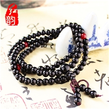 正品红韵108颗黑水晶佛珠汽车挂件弥勒佛车用挂件佛珠