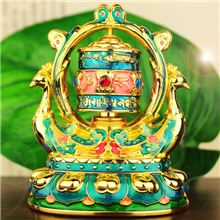 德田九代佛母孔雀吉祥轮太阳能转经轮汽车摆件开光转经筒车载摆件