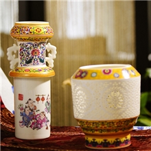 景德镇陶带孔陶瓷花瓶故宫仿品瓷瓶镂空转心粉彩中国瓷王