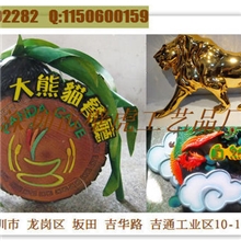 加工大熊猫雕塑、狮子浮雕、卡通凤凰工艺金属花器、牡丹花壁饰