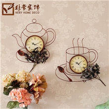 铁艺静音钟表简约田园咖啡馆石英钟家居壁钟挂钟表墙饰