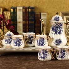 欧式咖啡具八头骨瓷茶具套装结婚礼品实用礼品美菱蓝
