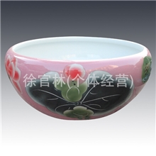 景德镇陶瓷工艺品颜色釉手工浅雕养鱼金鱼缸睡莲水浅家居摆设