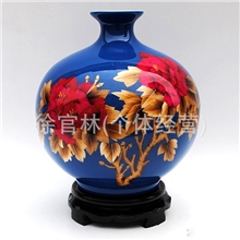 景德镇陶瓷花瓶麦秆花瓶镶金牡丹花开富贵家居陶瓷工艺品