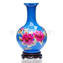 景德镇陶瓷工艺品高档麦秆牡丹花瓶现代家居摆件