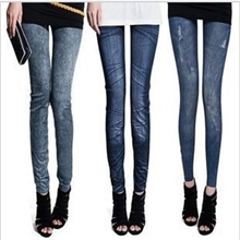 仿牛仔打底高弹雪花破洞仿牛仔打底裤雪花牛仔打底裤厂家直销