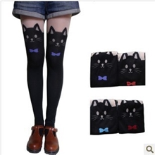 冬季新款日系加厚猫咪尾巴拼接假高筒不倒绒假大腿连裤袜打底袜