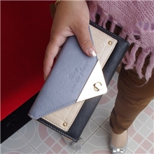 批发韩版新品复古双层撞色三角旋扣女士长款钱包正品欧美流行皮夹
