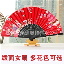10款花色花卉缎面女扇子和风日式折扇扇子批发女装配饰扇