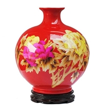 景德镇高档镶金牡丹花瓶现代陶瓷摆件花瓶批发