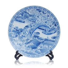 景德镇陶瓷高档青花清明上河图瓷盘挂盘装饰盘陶瓷摆件工艺品