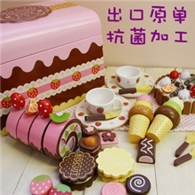外贸正品motherGarden下午茶巧克力蛋糕组切切看过家家玩具木制