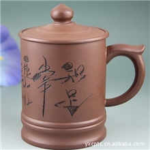 厂家批发宜兴紫砂杯紫砂杯礼品杯知足常乐紫砂盖杯全国批发