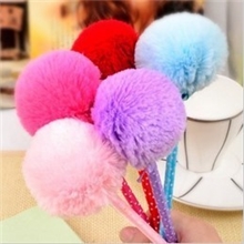 C047日韩国可爱文具蝴蝶结毛毛球圆珠笔毛绒笔学生用品奖品