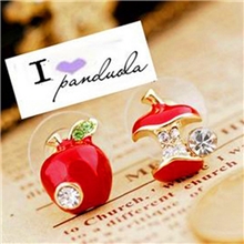 韩版小饰品时尚精致红色绿色滴釉不对称苹果耳钉耳环耳饰批发