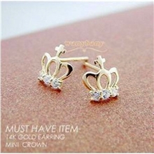 韩版小饰品批发时尚精致小巧可爱镶钻小皇冠耳钉耳环耳饰批发