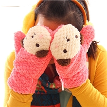 秋冬季韩版新款可爱卡通毛绒保暖冬天手套批发大头熊全指加厚款